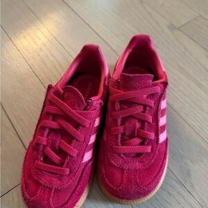 adidas Kids Hot Pink Suede Sneakers with Light Pink Stripes